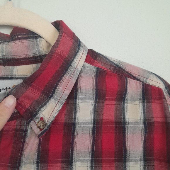 Carhartt Essential Plaid Short Sleeve Button Down Shirt Cotton Red Men's Size XL - Picture 7 of 9